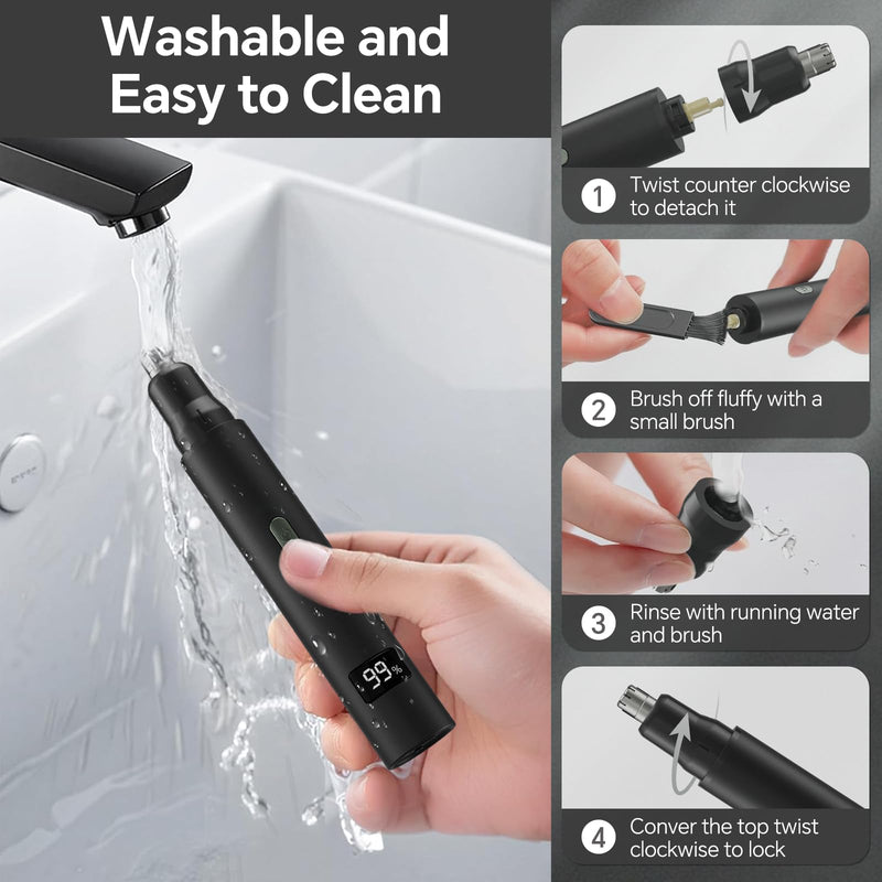 [Australia] - RUIM 3-in-1 Nose Hair Trimmer for Men & Women, Painless Eyebrow Ear Face Groomer, USB-C Fast Charge Waterproof with LED Display, Shower-Safe Travel Kit Gift for Dad Christmas 