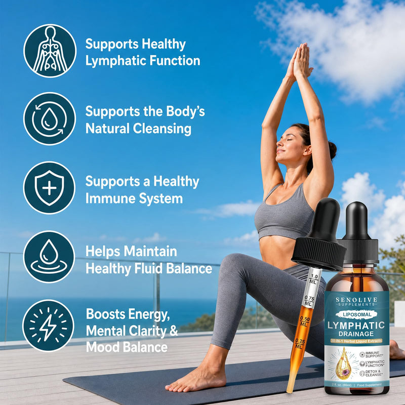 Liposomal Lymphatic Drainage Drops - 30 in 1 Organic Lymphatic Drainage Supplement with Burdock Root, Elderberry, Calendula, Cleavers Herb, Dandelion Supports Lymphatic Health, Vegan,Non-GMO, 60ml