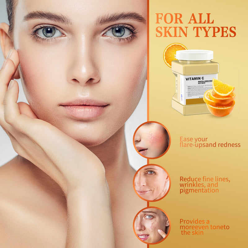 Jelly Mask for Facials Professional,Vitamin C Jelly Face Mask,Brightening & Hydrating Mask, Nourishing & Tightening, Anti-Aging & Acne Treatment, Face Skin Care Bowl Set DIY Spa 23 Fl Oz VitaminC