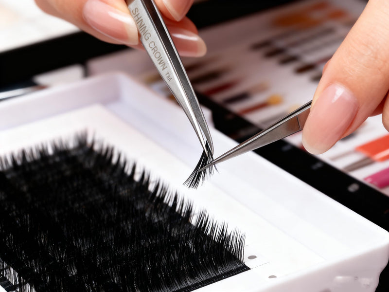 SHINING CROWN Tweezers for Eyelash Extension Straight and Curved 2PCS Set 03 Straight+Curved