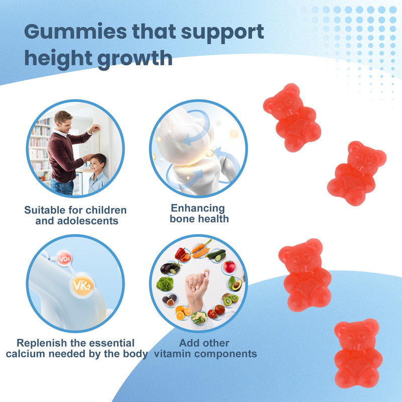 Heightener Growth Gummies 60 Count - Natural Growth Supplement for Children and Adolescents - Bone-Strengthening Vitamins (Contains Vitamins D3，K2，Calcium) - Tall Nutrition
