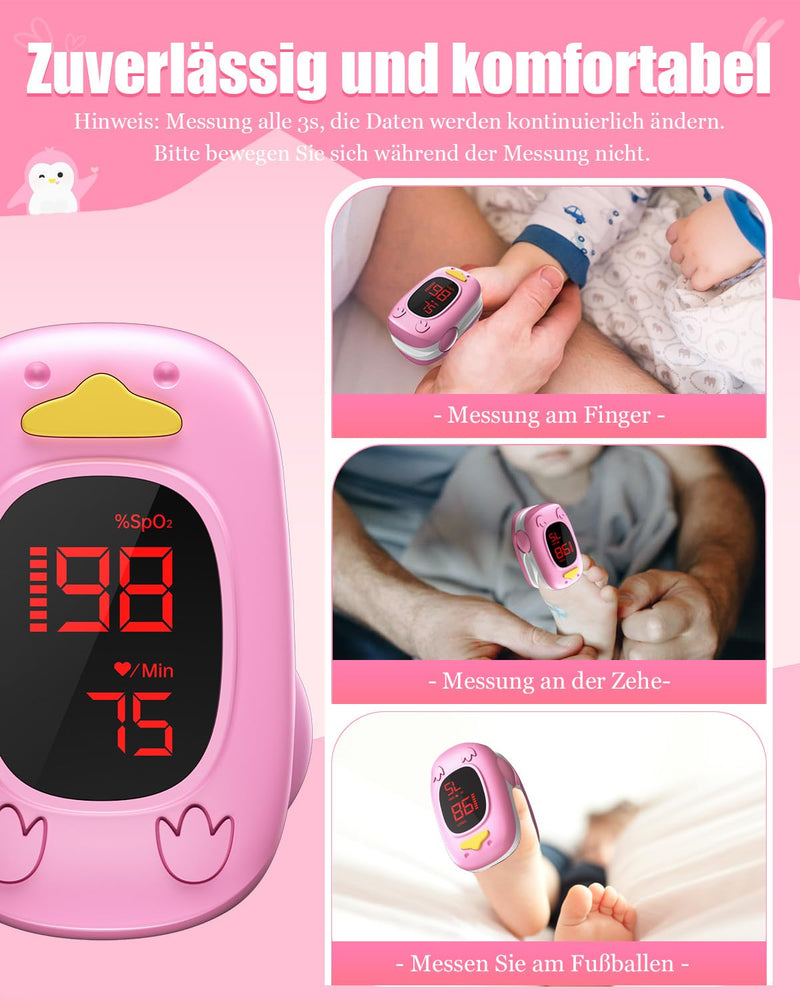 [Australia] - Children's pulse oximeter, HOLFENRY oxygen saturation meter oximeter children's finger pulse oximeter with cute design for SpO2 and pulse measurement for adults baby from 2 use at home and at school pink 