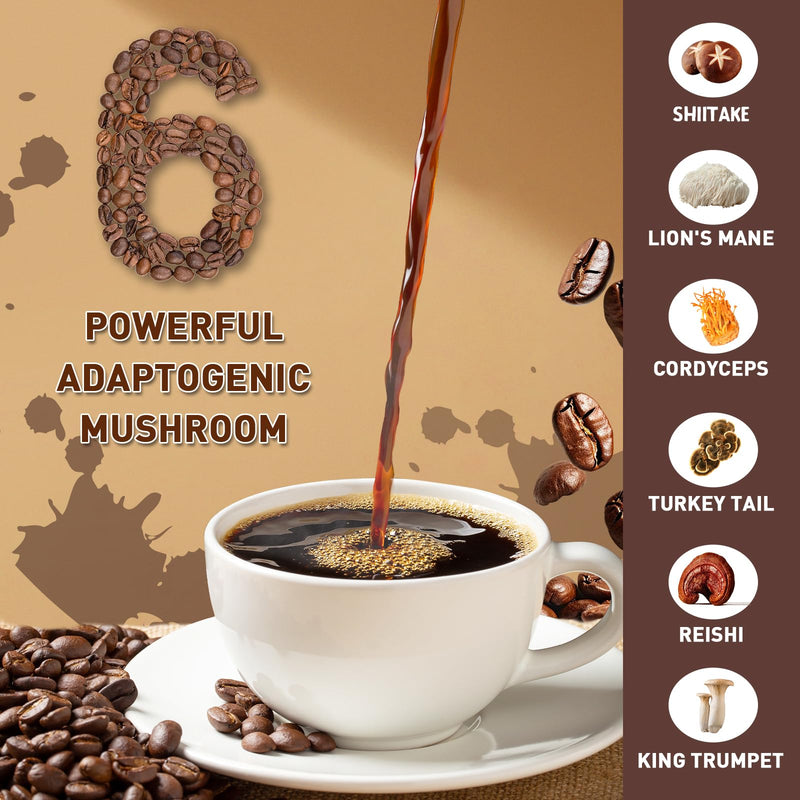 [Australia] - Mushroom Coffee | Enhanced Focus, Boosted Immunity, Improved Energy | 6 Adaptogenic Mushrooms: Cordyceps, Reishi, King Trumpet, Shiitake, Lion's Mane & Turkey Tail | 30 Servings 1 Pack 