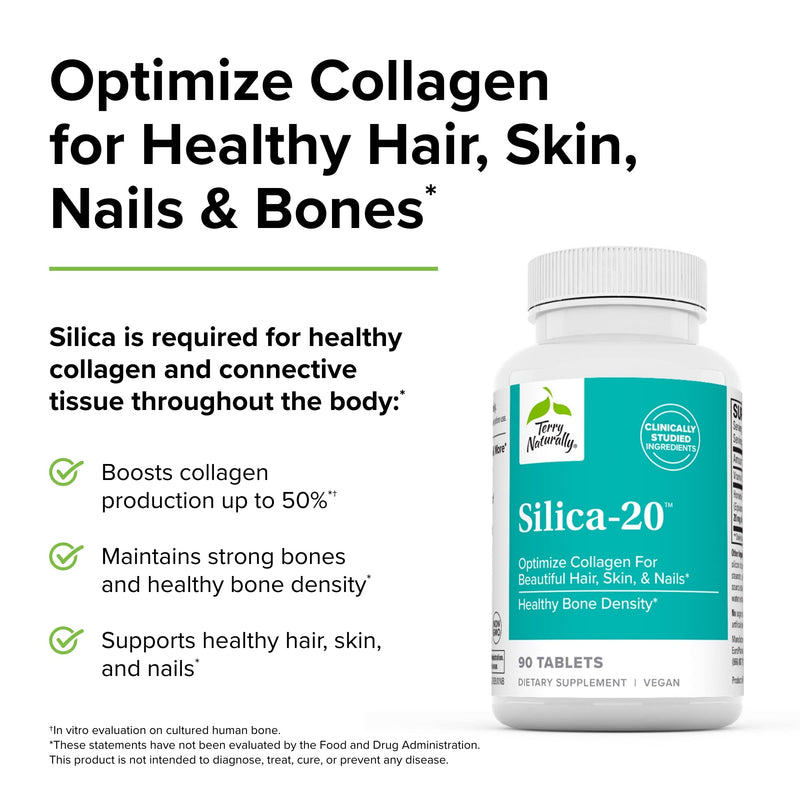 [Australia] - Terry Naturally Silica-20 - 90 Tablets - Supports Healthy Hair, Skin, Nails & Bone Density - Vegan, Non-GMO - 45 Servings 