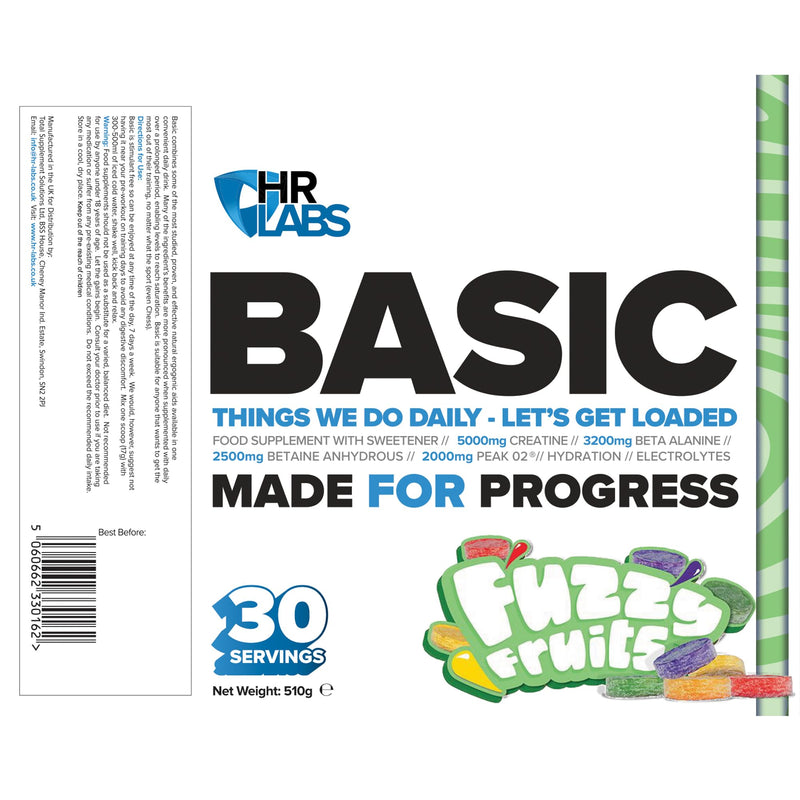 Basic, Things we do Daily Creatine and Electrolytes Pre/Intra Workout, Beta Alanine & Betain Hydrous Hydration Formula, 510g & 30 Servings, Vegan (Fuzzy Fruits) Fuzzy Fruits