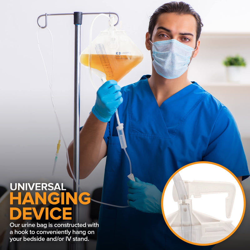 [Australia] - Urine Drainage Bag with 18” Extended Tube (5 Pack) - Urine Bag with Anti-Reflux Chamber with Splash-Resistant Drain Spout - 2000 mL Vinyl Urine Bags for Men - 40" Tube Drainage - Stock Your Home 5 Pack 