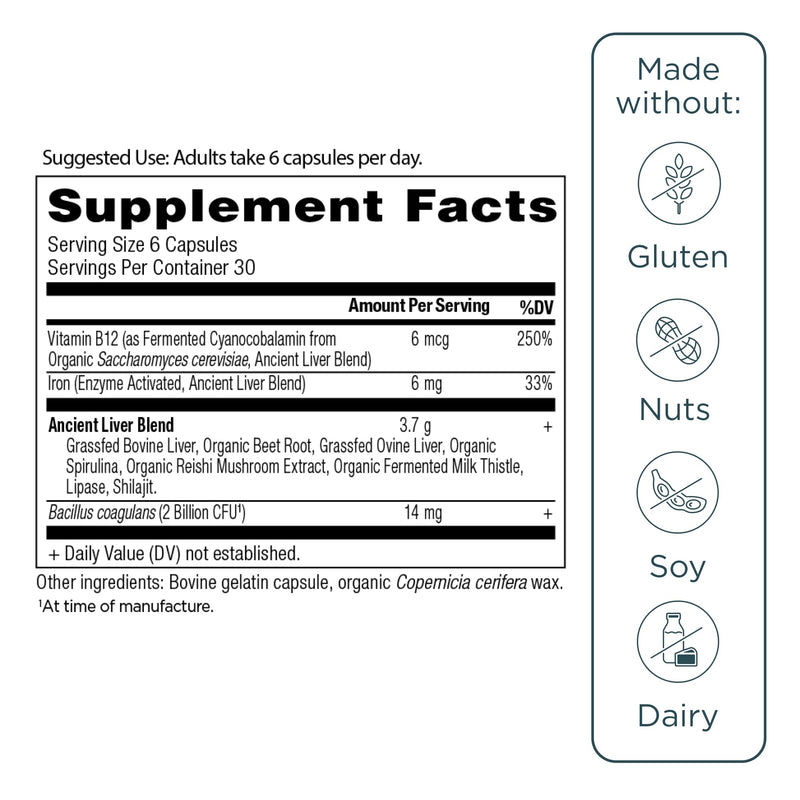 [Australia] - Ancient Nutrition Organ Supplements, Grass-Fed and Wild Organ Complex Capsules, Beef & Lamb Liver, Supports Healthy Blood, Gut, and Liver, 180 Ct 