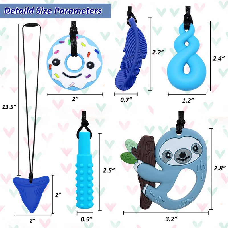 [Australia] - Sensory Chew Necklace for Kids Boys Girls, 6 Pack Silicone Chew Toys for Kids with ADHD Autism, Anxiety, Chewy Necklace Sensory Reduce Adults Children Chewing Fidgeting Blue 