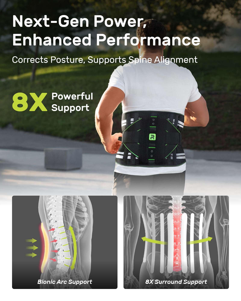 [Australia] - Rakiie Back Support Belt for Men and Women, 8-Way Lumbar Support with 3D Pad and Massage, Breathable Back Brace to Relieve Back Pain (XXL) XXL 