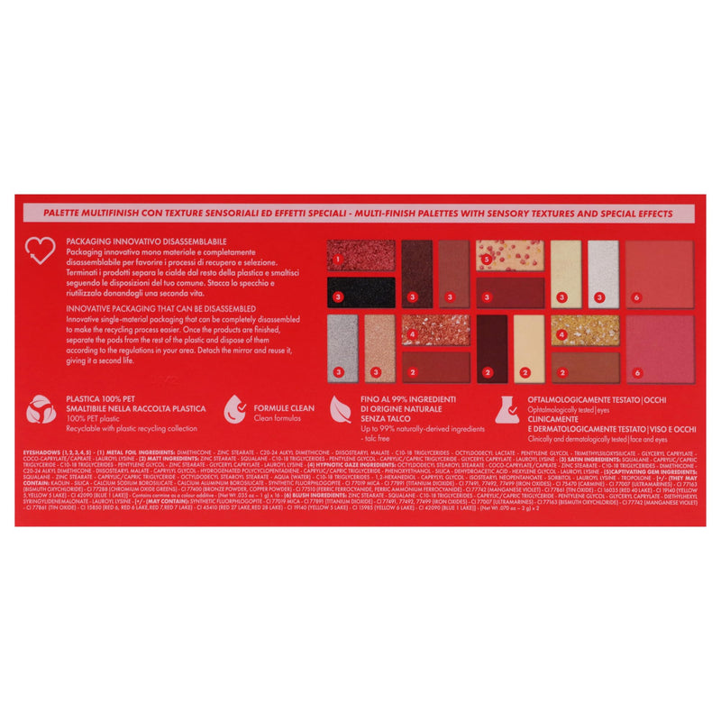 [Australia] - Pupa Milano Make-Up Palette L, 002 Red, 0.71 oz - 18 Pan Eyeshadow and Blush Palette, Matte, Shimmer, Metallic Finishes - Blendable Velvety Texture Blush Powder - Talc-Free - Eco-Friendly Packaging 