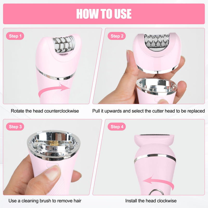[Australia] - 3.0 Women Face Epilator, 7-in-1 Rechargeable Facial Hair Remover with LED Battery Display, Facial Shaver for Face, Eyebrow, Nose Trimmer (Pink) Pink 