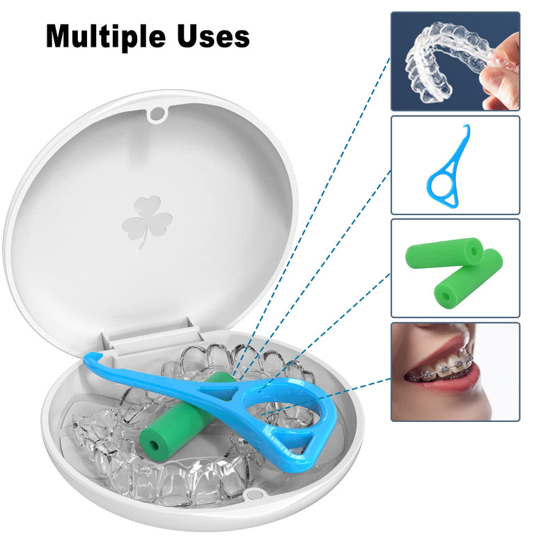 BVN 2 Pcs Retainer Case, Slim Braces Case, Denture Case, Mouth Guard Case, Teeth Aligner Case, Retainer Box, Orthodontic Dental Case, Night Guard Case Container Storage Holder White. White 2-pack + 2 Blue Aligner Remover Tool
