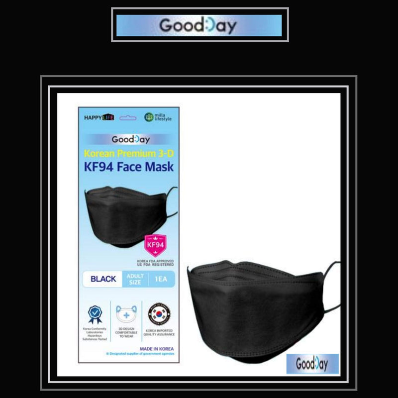 [Australia] - [Happy Life] Premium 3D Black KF94 Face Mask, Good Day, Individual Pack Made in Korea (24) 24 