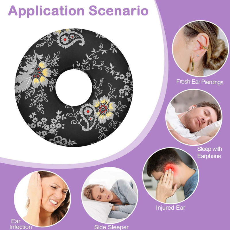 Ear Piercing Pillow for Side Sleepers Donut Pillow with Ear Hole,Washable Cover Relief Ear Pain Ear Pressure Ear Guard Cushion for Sleeping Aftercare Grey