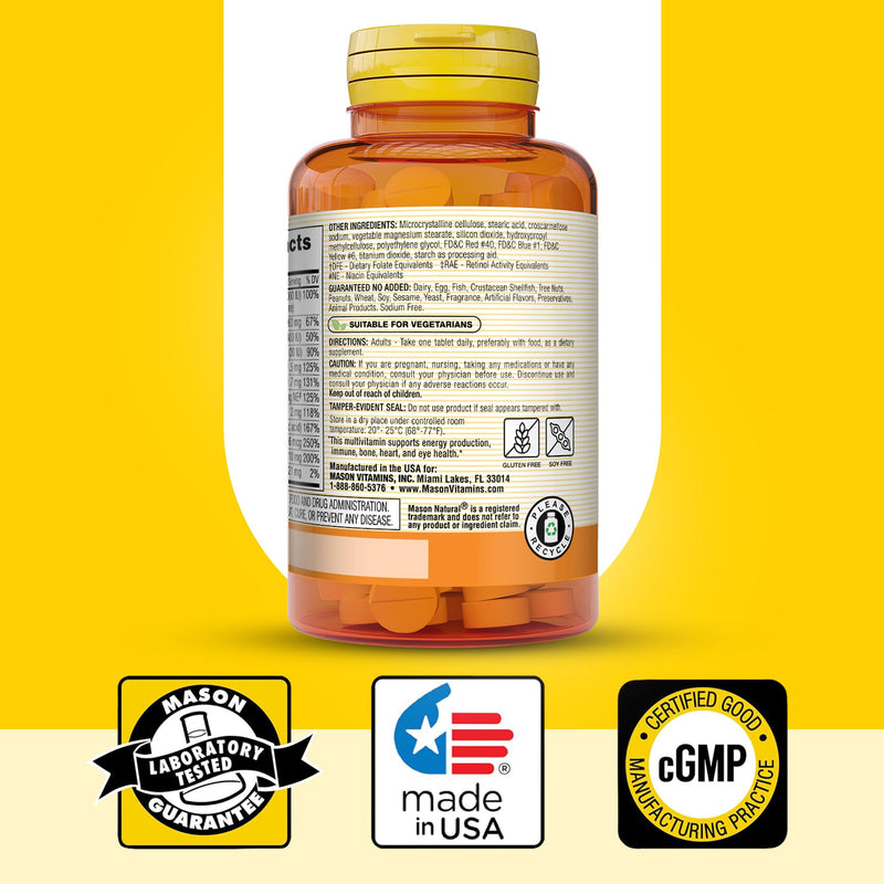 MASON NATURAL Mini Multivitamin with Iron & 12 Key Nutrients, 1 Year Supply | 12 essential nutrients plus iron, including vitamins A, C, D, E, B-complex, folate & calcium for daily support 365