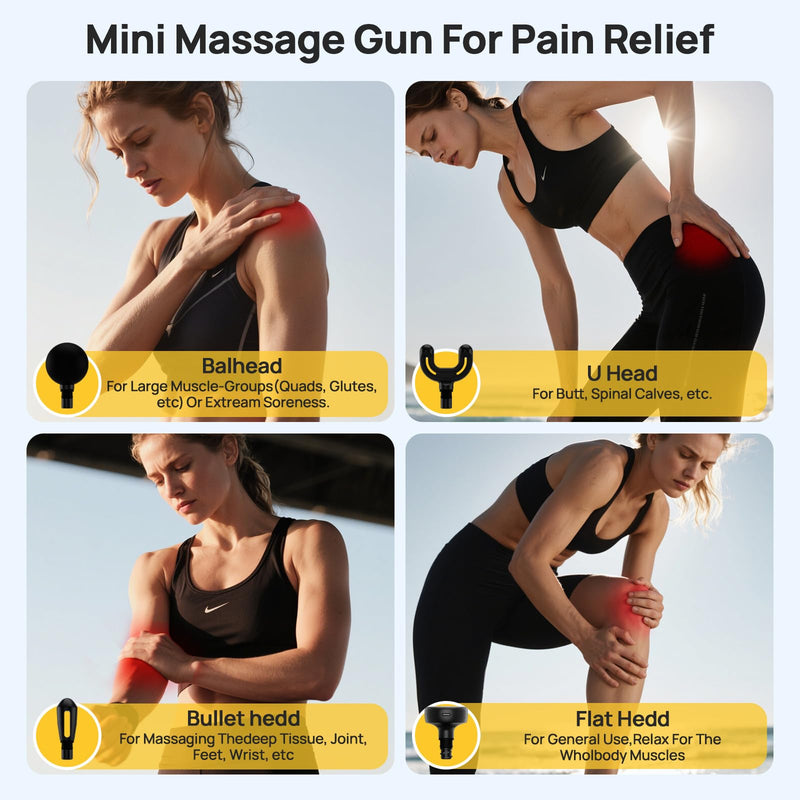 [Australia] - Mini Massage Gun Deep Tissue, Handheld Portable Mini Travel Size Percussion Deep Tissue Massager with 4 Attachments & 5 Speeds, Ideal Gift for Men & Women, Yellow 