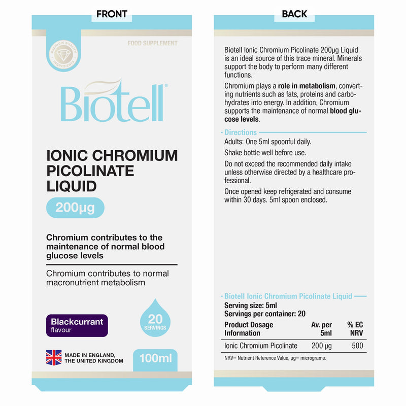 Chromium Picolinate Liquid 200µg (100ml) – High Strength Liquid Chromium Supplement – Supports Blood Sugar Balance & Metabolism – Fast Absorbing Chromium Drops, Vegan – 20 Day Supply