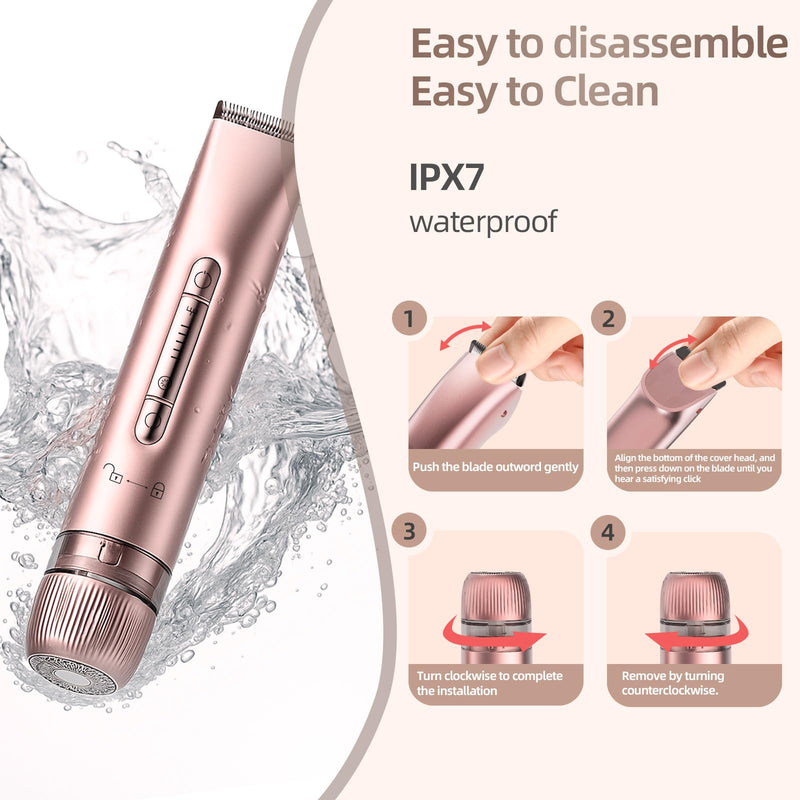 [Australia] - 2 in 1 Women Electric Shaver, Bikini Trimmer for Women Dual Head Wet & Dry Use IPX7 Waterproof, Body Hair Trimmer and Facial Hair Remover for Bikini Underarm Leg Arm Body Face (Rose Gold) Rose Gold 