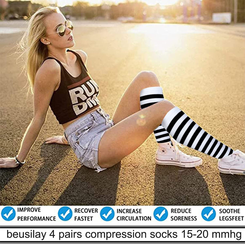 [Australia] - 8 pairs of compression stockings for women and men, compression socks, support stockings (15-20 mmHg) for running, travel, sports, flights, pregnancy, maternity, cycling, nurses S-M Assortment 01 (8 pairs) 