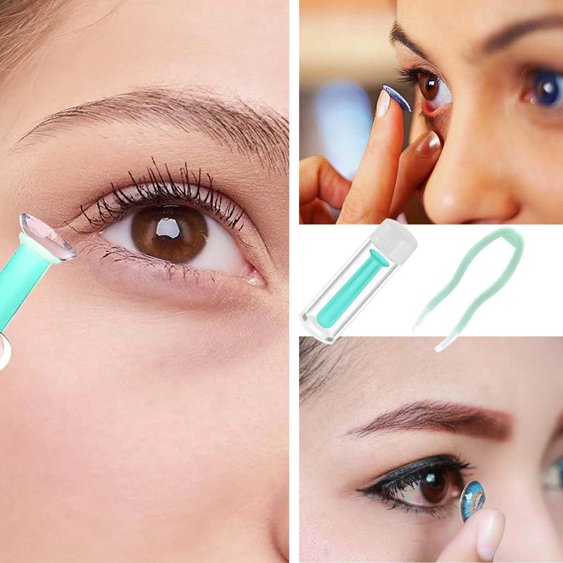 [Australia] - EnixwH Pack of 5 Contact Lens Insertion Aids, 5 Tweezers and 5 Storage Bottles, Contact Lens Sucker, Contact Lens Remover, Silicone Contact Lens Suction Cup for Soft Hard Lenses (Green) 