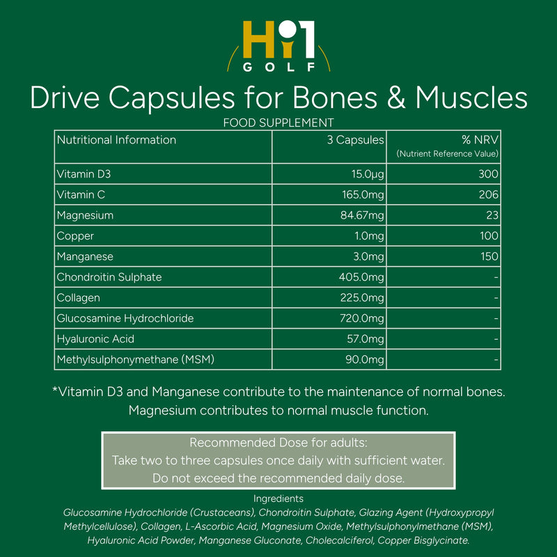 Hi1 GOLF - Golf Joint Supplement - Stay Flexible, Swing Consistent, Supports Mobility & Swing Performance with Glucosamine, Chondroitin, Copper, Collagen & Hyaluronic Acid, Joint Freedom - 60 Capsules
