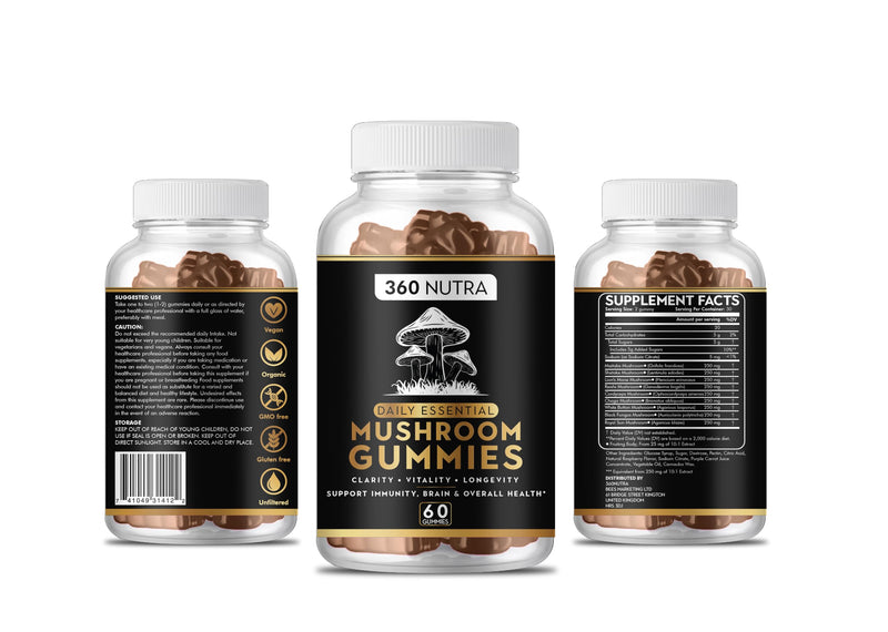 Premium Organic Mushroom Gummies| Immune Support and Antioxidant Boost Vegan Gummies | All-Natural Immunity-Enhancing Mushroom Supplements for Adults| Focus Gummies for Memory, Focus and Nerve Health