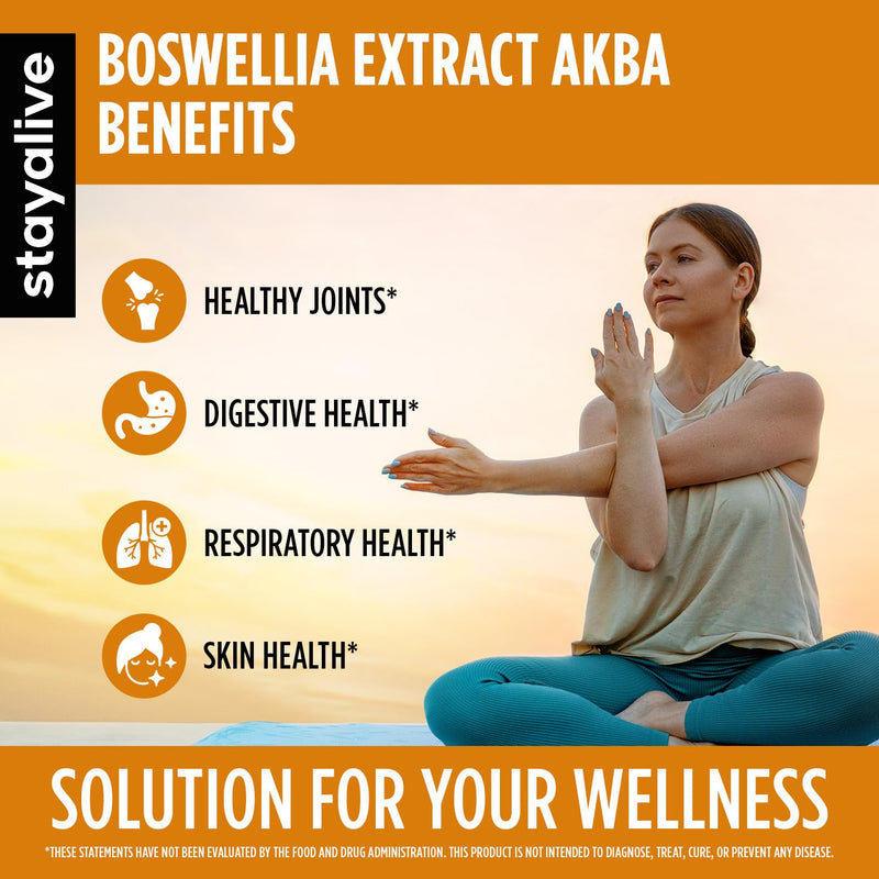 [Australia] - STAY ALIVE Boswellia Serrata Extract Capsules 1000mg with AKBA and 65% Boswellic Acid, 12:1 Resin Extract Powder, 120 Count for 2-Month Supply, Non-GMO and Gluten-Free Boswellia Supplement 