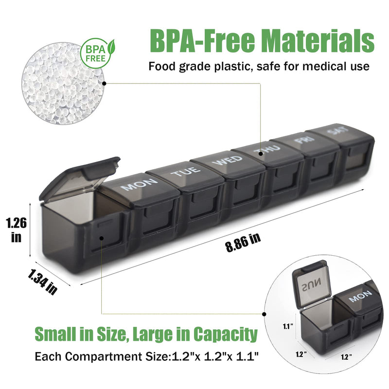 [Australia] - 2 Pack Weekly Pill Organizer, Large 7 Day Pill Case, Daily Vitamin Case Medicine Box, AM/PM Pill Containers for Medicine Supplements Fish Oil（White & Black） White & Black 