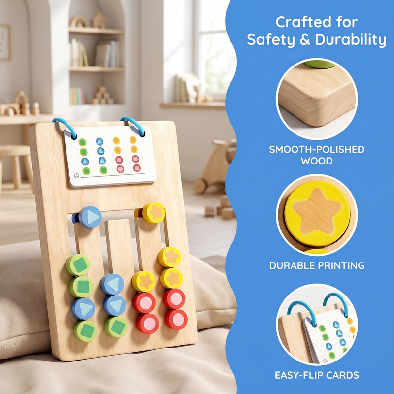 Pack of 2 Dementia Activity Update Colour Memory Game for Seniors Wooden with 20 Cards, Double-Sided Playable & Cards Securely Fixed, Easy to Grip, Activation & Memory Training