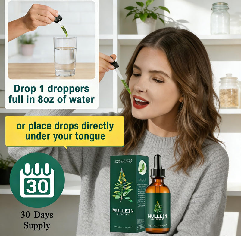 Mullein Leaf Extract Liquid Drops 60ml with Chlorophyll, Super Concentrated Alcohol-Free Tincture for Lung Cleanse & Respiratory Health, Fast Absorption Herbal Supplement