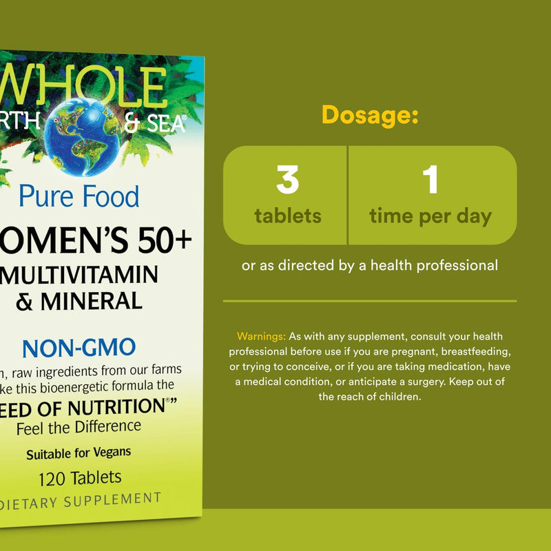 [Australia] - Natural Factors Whole Earth & Sea Women's 50+ Multivitamin & Mineral, 1 Serving Contains Nutrition Equivalent to ¬Ω lb of Veggies, 120 Tablets 120 Count (Pack of 1) 
