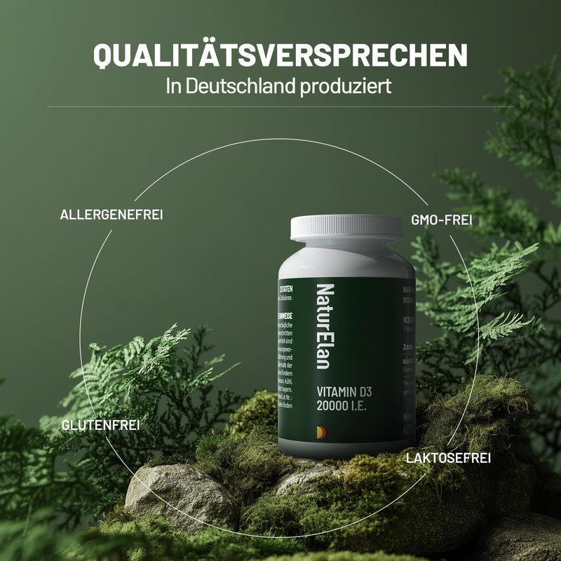 [Australia] - Vitamin D3 20,000 IU high dose - 400 tablets, sunshine vitamin for the immune system, vegetarian, produced in Germany 