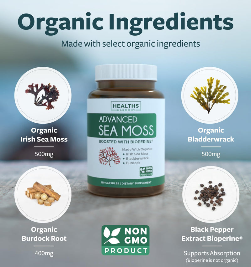Black Seed Oil & Irish Sea Moss (3-Month Supply) - Power Duo Bundle of Black Seed Oil (180 Capsules) Cold-Pressed Nigella Sativa & Irish Sea Moss (180 Capsules) with Bioperine and Bladderwrack