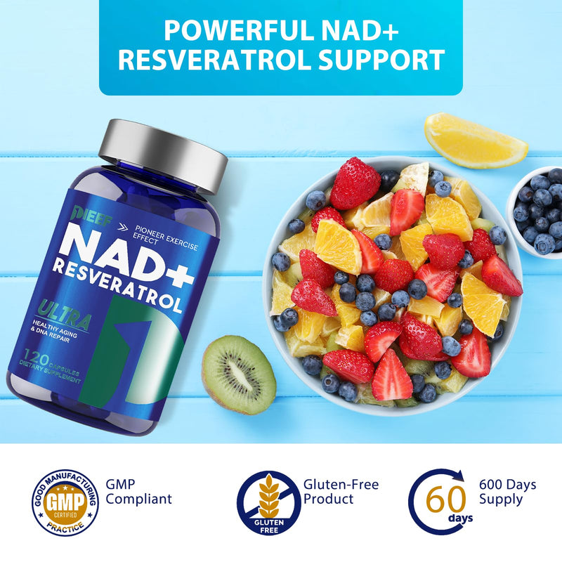 NAD+ Supplement 1500MG, 120PCS Ultra NAD+ & Resveratrol Supplement, Boosting Riboside for Cellular Energy, Metabolism & Repair, Blue
