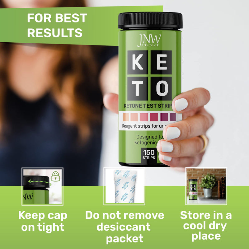 [Australia] - Ketone Test Strips by JNW Direct, 150 Keto Test Strips for Keto, Low Carb Diet - Urine Test Strips, Ketosis Strips Test Urine, Keto Strips, Ketone Urinalysis Test Strips, Ketones Test Kit - Free eBook 150 Count (Pack of 1) 