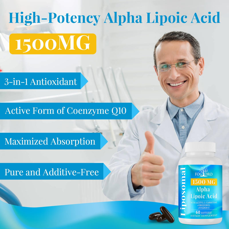 Alpha Lipoic Acid 1500 mg-Liposomal ALA Supplement for Cellular Energy Production,Lipid Metabolism,Free Radical Scavenger,60 Softgels 60 Count (Pack of 1)