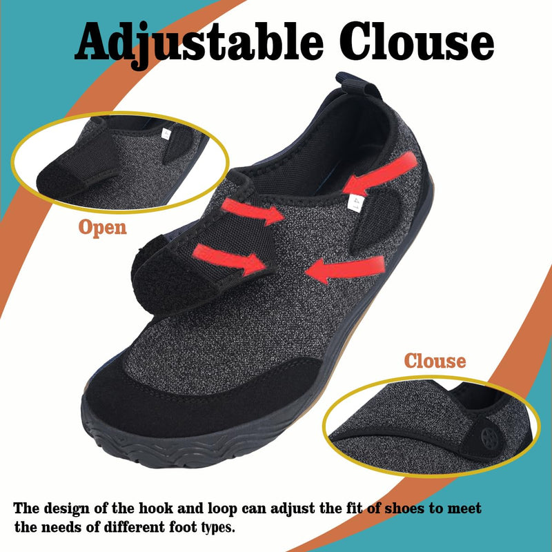 [Australia] - Sisttke Womens Mens Barefoot Slippers Wide Diabetic Shoes with Arch Support Orthopedic Adjustable Walking Slipper Arthritis Edema Swollen House Shoes Indoor Outdoor 9 Wide Women/7.5 Wide Men Black 