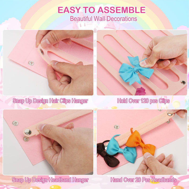 [Australia] - Vimiv Hair Bows Holder w/Large Capacity, Hair Clips Storage Hanger w/16 Ribbons, Hair Bows Organizer, Baby Accessory Display w/Sturdy Rope, Wall Hanging for Girl Room, Nursery Decors Adorable Pink 