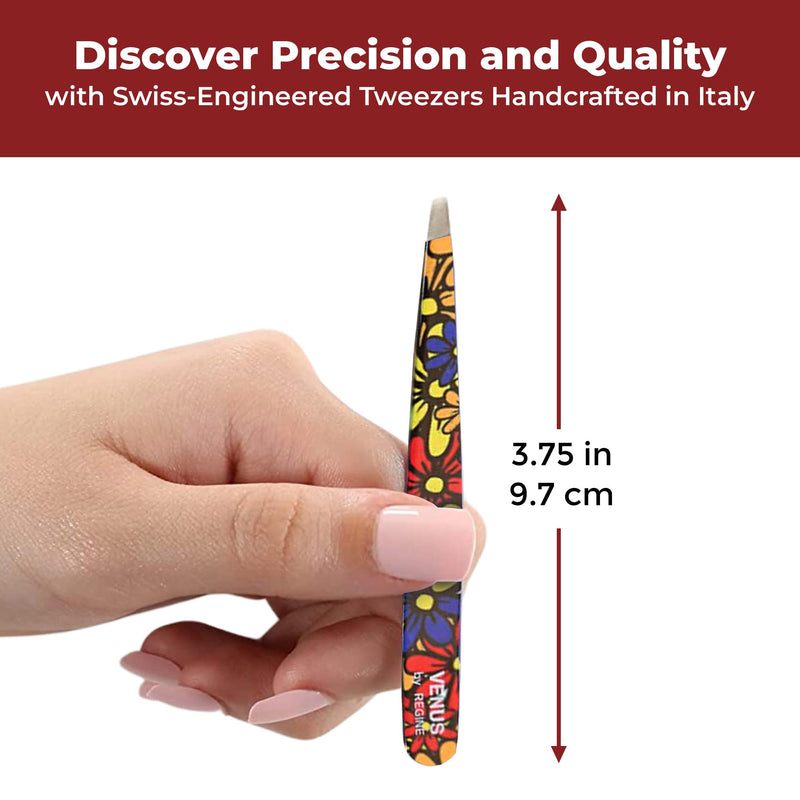 Venus by Regine Slant Tweezers - Handmade Precision Tool for Women & Men, 25-Degree Angle for Shaping Eyebrows & Grooming Facial Contours, Suitable for Eyebrow & Facial Hair Removal (Large Flowers) Large Flower