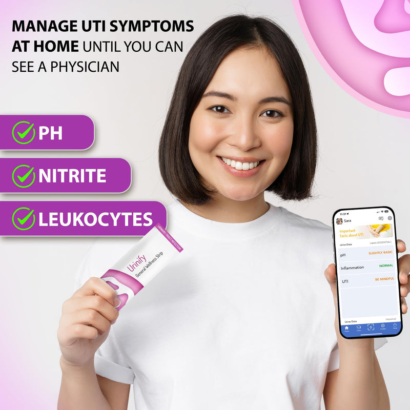 [URINIFY UTI] Mobile App at Home Urinary Tract Infection (UTI) Test Strips, Urine Test Strips, Urinary pH Test Strips, urinalysis Test, Leukocytes, Nitrite, and pH (5 Counts (Pack of 1)) 5 Count (Pack of 1)