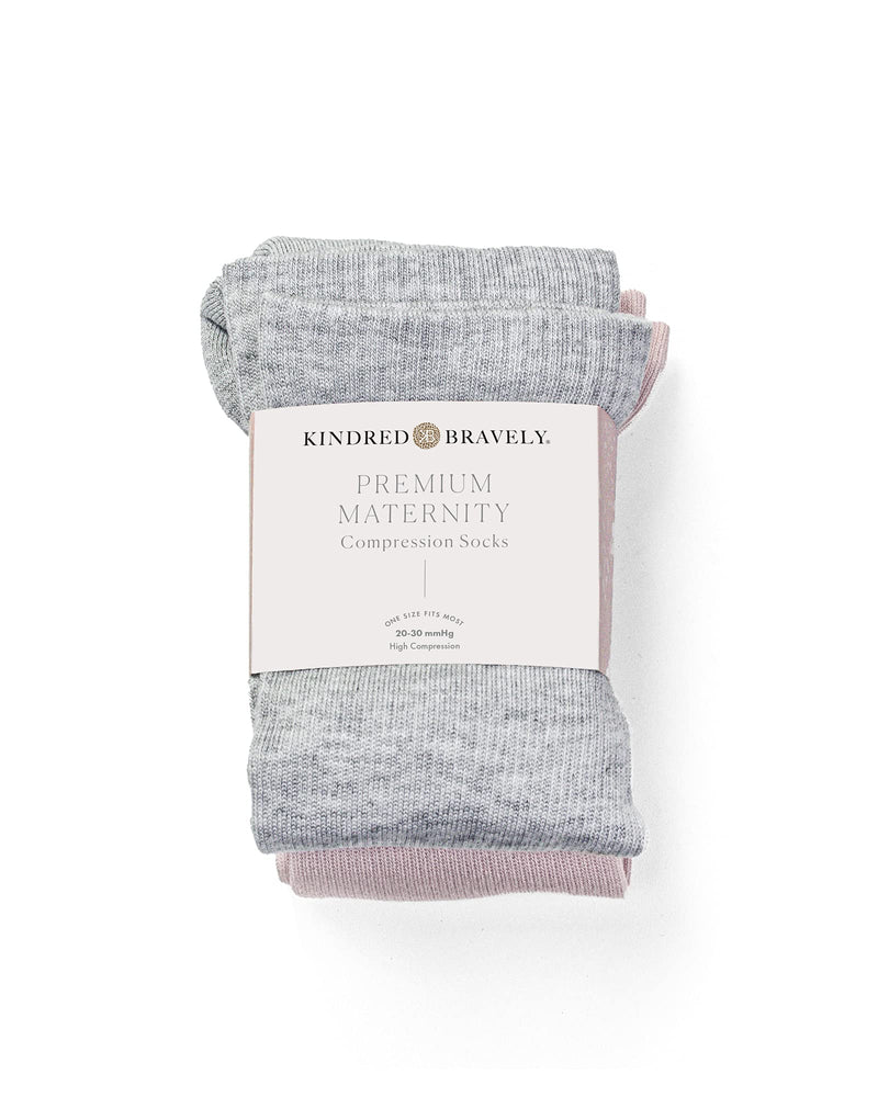 Kindred Bravely Maternity Compression Socks 2-Pack | Graduated Compression Socks for Circulation Pregnancy Travel Small Pink/Grey Heather