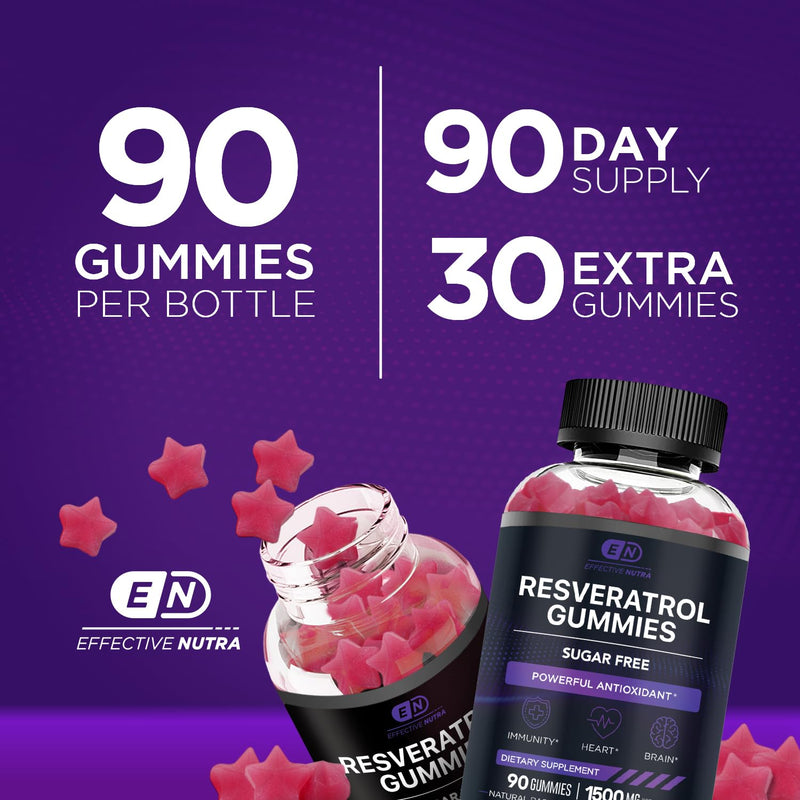 [Australia] - Resveratrol Gummies 1500mg - Sugar Free Resveratrol Supplement for Antioxidant Support, Immunity, Heart Health, Brain Function - Natural Raspberry Watermelon Flavor (90 Count) 