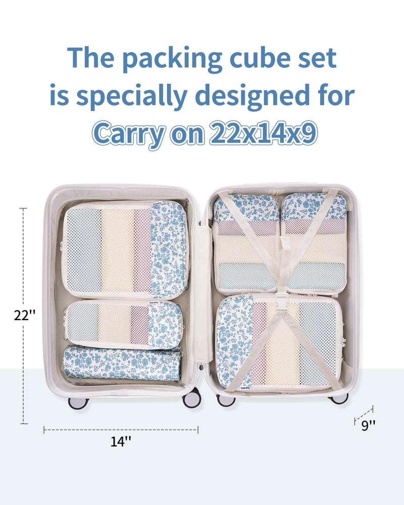 Narwey Small Hanging Travel Toiletry Bag with 6 Set Compression Packing Cubes