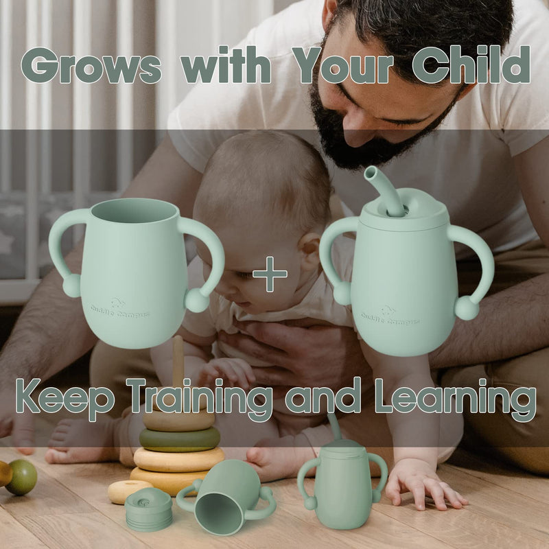 [Australia] - Cuddle Campus 100% Silicone Baby Training Cup, Shatterproof Toddler Sippy Cups with Straw, Open Cup for Baby, 6+ Months 4 Oz Sage 4 OZ 1 Count (Pack of 1) 