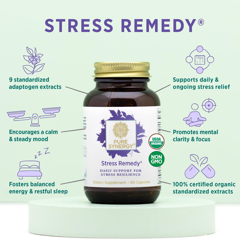 [Australia] - PURE SYNERGY Stress Remedy | Stress Relief Supplement with Ashwagandha | Organic Adaptogen Support from Rhodiola, Lemon Balm, and Holy Basil | for Stress, Adrenal Health, and Mood (60 Capsules) 