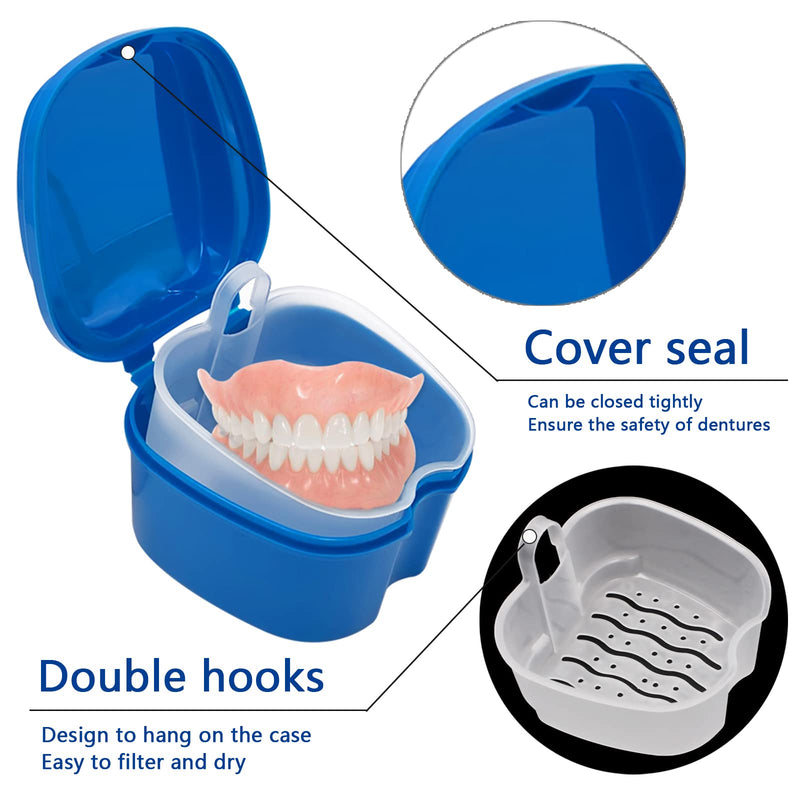 [Australia] - Denture Cleaner Box and Brush Set - 2 Pack Denture Bath Case with Basket + 2 Pack Denture Brushes, Portable Denture Retainer Storage Box, False Teeth Brushes for Oral Care 