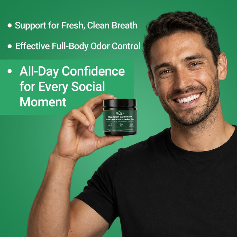 Anti-Bad Breath Herbal Gel Supplement - Body & Breath Odor Control from The Inside - Internal Deodorant, Natural Herbal Deodorant Gel with Parsley & Chlorophyll, Balances Oral & Gut Health