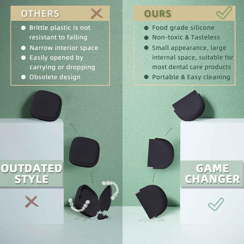 Silicone Retainer Case Soft Upgraded Cute Aligner Case Slim Partial Denture Case Container Holder Night Guard Braces Case with Lanyard for Girl Women Men Travel (Black) Black