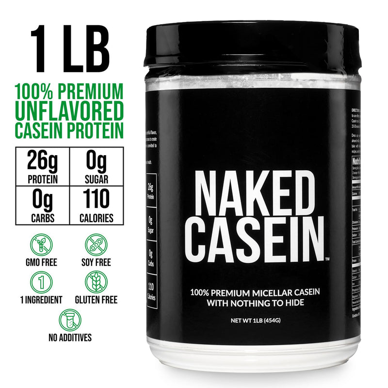 NAKED Casein - 1Lb Micellar Casein Protein - Bulk, Zero Carb, NSF Certified, GMO-Free, Gluten Free, Soy Free, Preservative Free - Stimulate Muscle Growth - Enhance Recovery - 15 Servings Unflavored 1 Pound (Pack of 1)