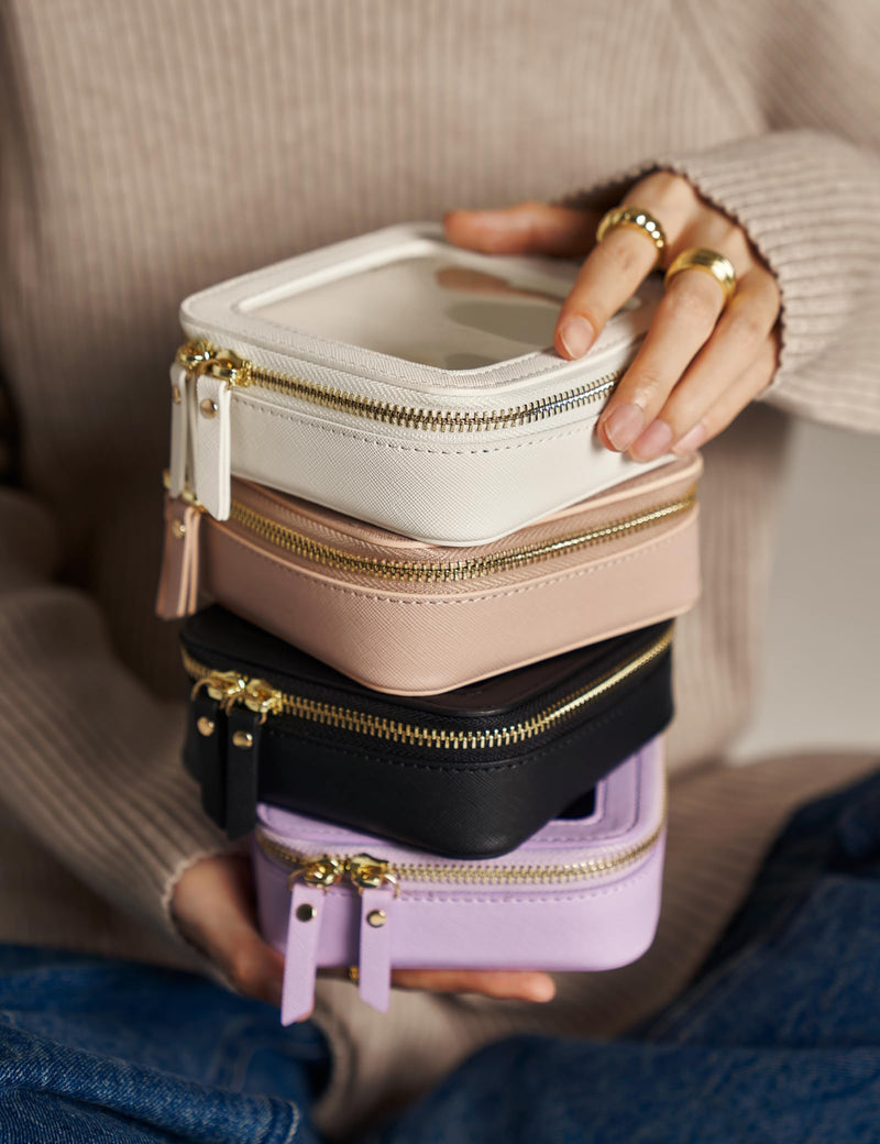 Cosmetic Bag for Purse Mini Clear Makeup Bag Toiletry Case Travel Transparent Cosmetic Bag with Zipper, Portable Make Up Organizer Traveling Compact Car Bag for Essentials, White & Brown